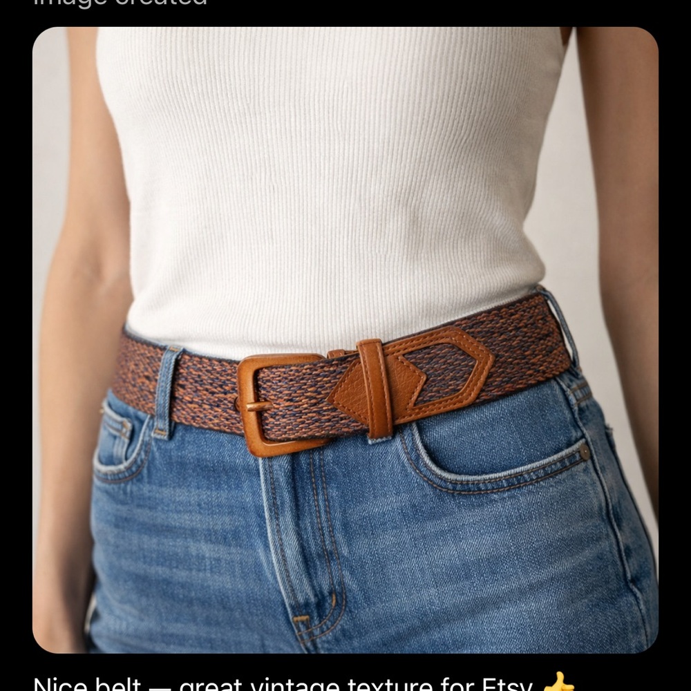 Vintage Ginnie Johansen Designs Inc. Dallas Brown and Blue Woven Leather Belt